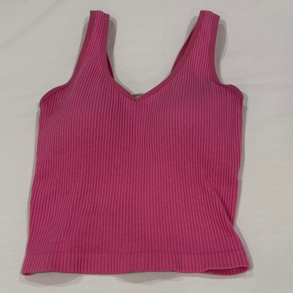 Altar'd State Revival Ribbed V-Neck Tank - Fuchsia Pink